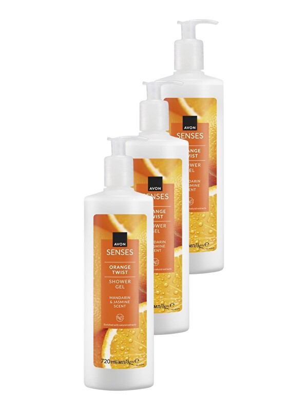 AVON Senses Orange Twist Portakal ve Yasemin Kokulu Duş Jeli 720 Ml. Üçlü Set
