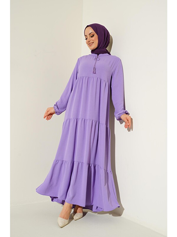 Bigdart 1627 Yaka Bağcıklı Tesettür Elbise - C. Lila - S000089374