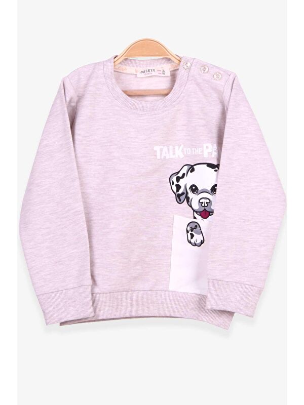 Breeze Kız Çocuk Sweatshirt Köpek Baskılı Bej Melanj (2-6 Yaş)