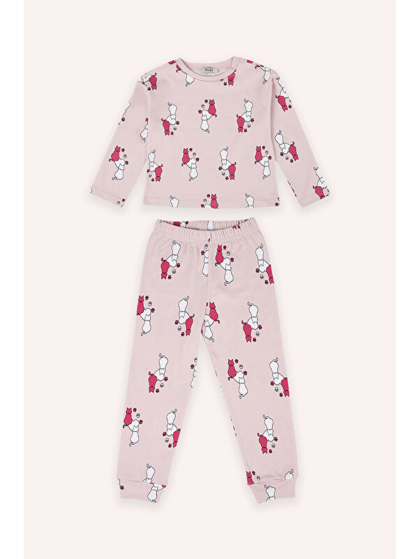 Panço Kız Çocuk Desenli Pembe Pijama Takımı