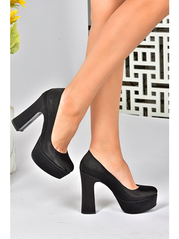 Siyah Saten Kumaş Kalın Topuklu Kadın Abiye Ayakkabı M348007904 - Görsel 4