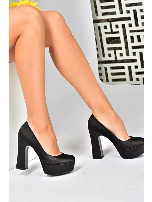 Siyah Saten Kumaş Kalın Topuklu Kadın Abiye Ayakkabı M348007904 - Görsel 5