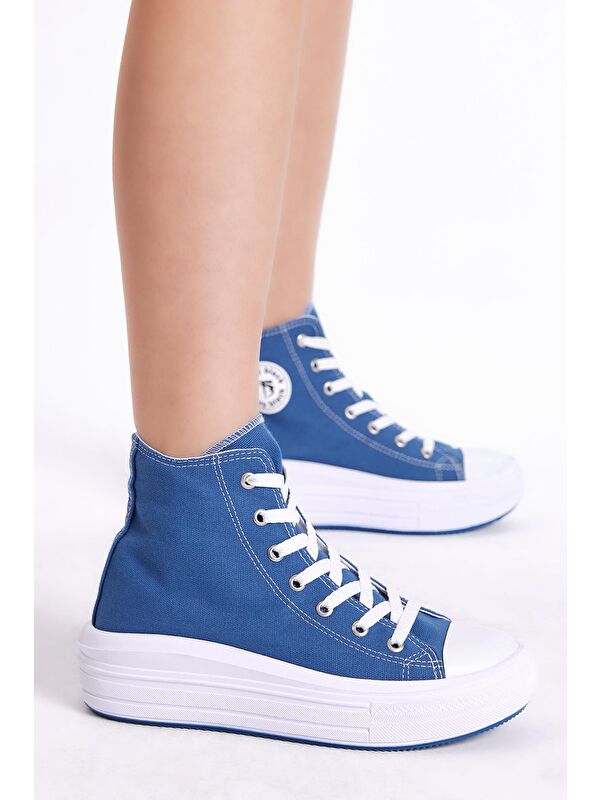 Kadın Lacivert Rahat Kalıp Kalın Tabanlı Uzun Spor Ayakkabı - Görsel 4