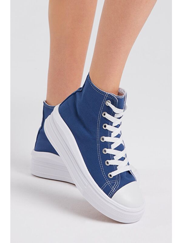 Kadın Lacivert Rahat Kalıp Kalın Tabanlı Uzun Spor Ayakkabı - Görsel 5