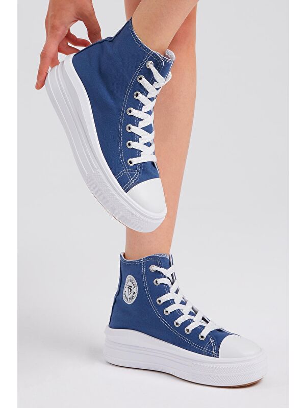 Kadın Lacivert Rahat Kalıp Kalın Tabanlı Uzun Spor Ayakkabı - Görsel 6