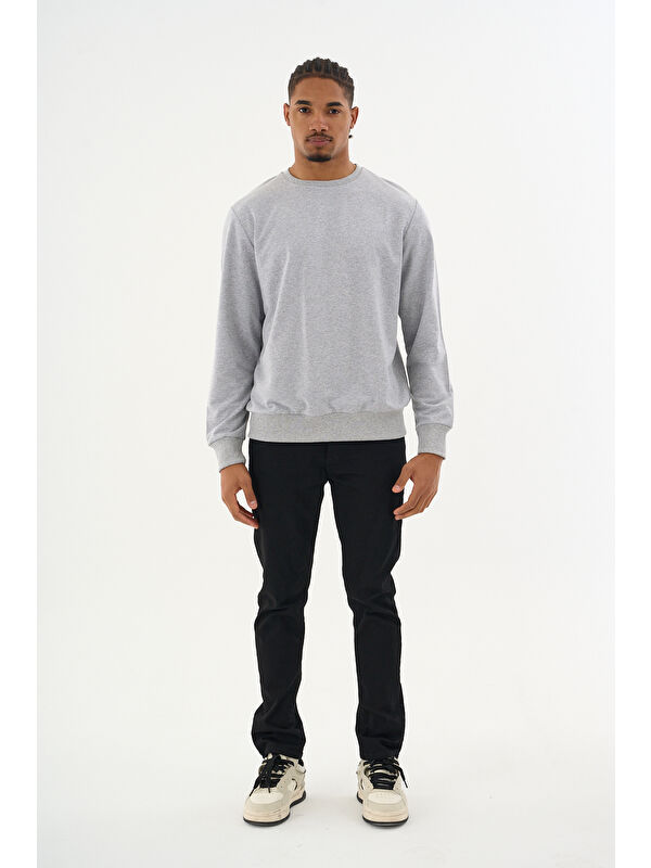 Süperlife Erkek Gri Bisiklet Yaka Ribanalı Regular Fit Sweatshirt spr26swk930