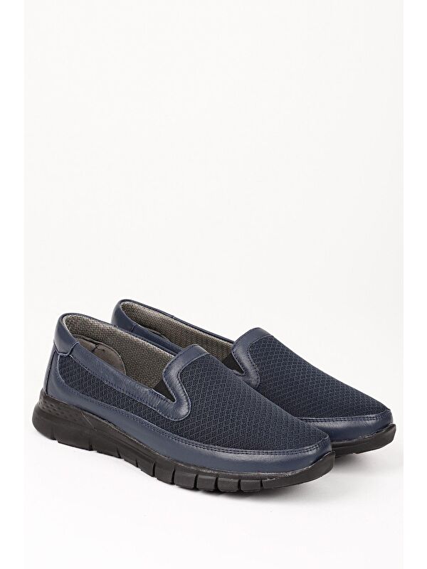 LACİVERT Hakiki Deri Yuvarlak Burun Dolgu Taban Kadın Günlük Ayakkabı 42224 - Görsel 3