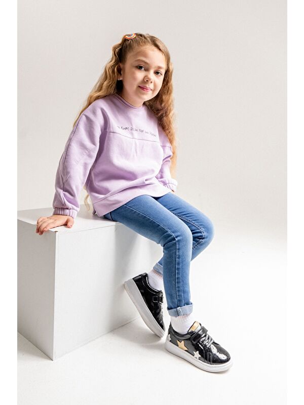 Kız Çocuk Siyah Simli Rugan Deri Anatomik Günlük Ayakkabı - Görsel 2