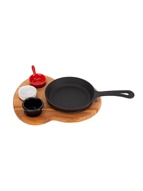 LAVA Yuvarlak Kızartma Tavası Yekpare Saplı Kayın Ahşap Altlık. Çap(Ø)16cm.