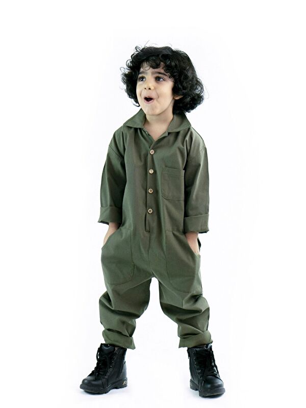 Catz Kids Haki Gabardin Yakalı ve 3 Cepli Tulum