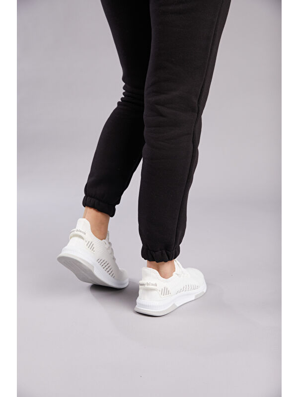 Unisex Beyaz Gri Poli Taban Tekstil Kumaş Bağcıklı Spor Ayakkabı - Görsel 5