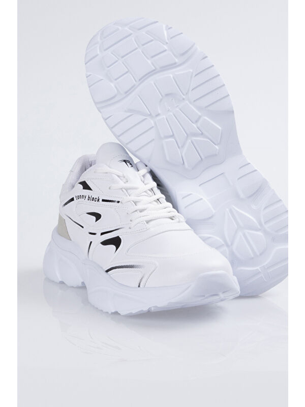 Unisex Beyaz Kalın Faylon Taban Desenli Bağcıklı Spor Ayakkabı - Görsel 7