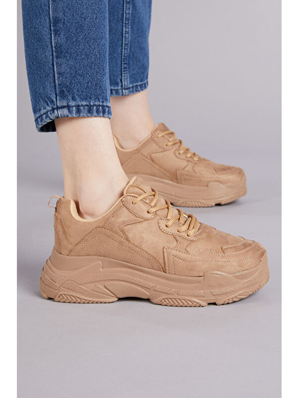 Kadın Toprak Yüksek Taban Bağcıklı Spor Ayakkabı - Görsel 3