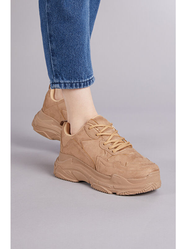 Kadın Toprak Yüksek Taban Bağcıklı Spor Ayakkabı - Görsel 4