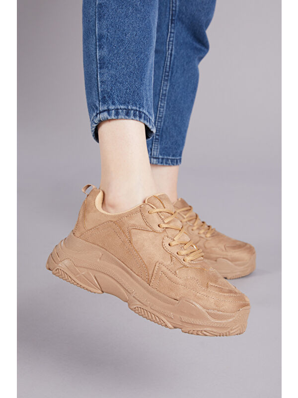 Kadın Toprak Yüksek Taban Bağcıklı Spor Ayakkabı - Görsel 5