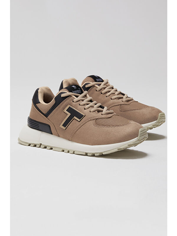 Unisex Bej Kaymaz Eva Taban Bağcıklı Spor Ayakkabı - Görsel 3