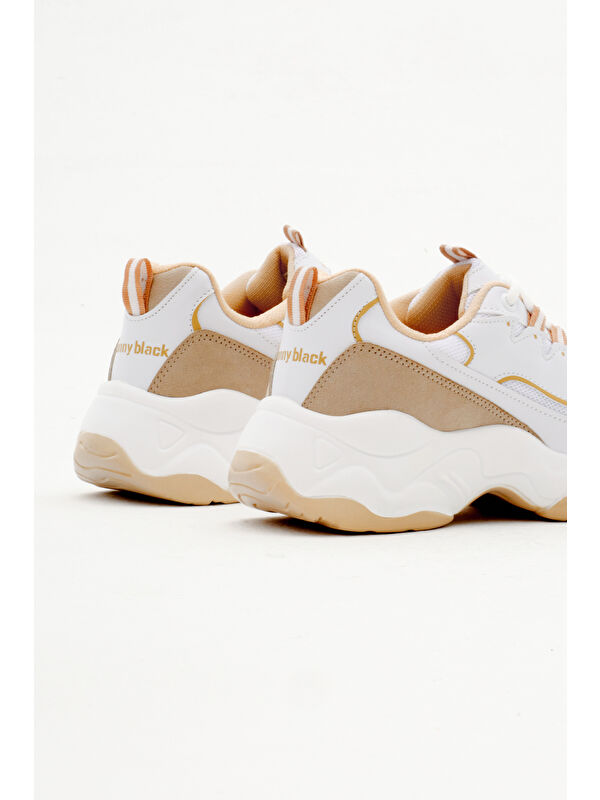 Kadın Bej Rahat Kalıp Yüksek Taban Bağcıklı Spor Ayakkabı - Görsel 6