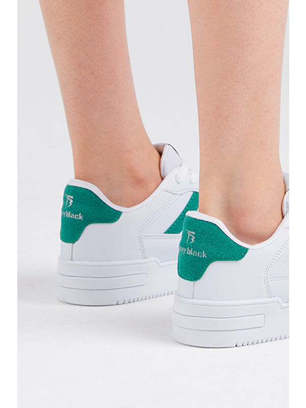Unisex Beyaz Yeşil Yanı Çizgili Bağcıklı Rahat Kalıp Sneaker - Görsel 7