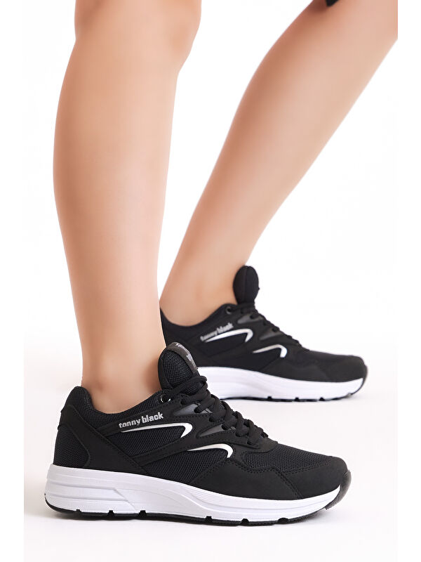 Unisex Siyah Beyaz Poli Taban Nefes Alabilen Kumaş Bağcıklı Spor Ayakkabı - Görsel 4