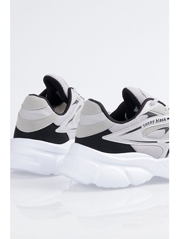 Unisex Gri Kalın Faylon Taban Desenli Bağcıklı Spor Ayakkabı - Görsel 6