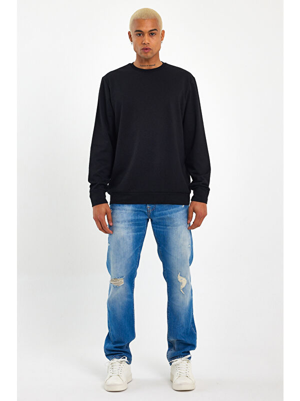Süperlife Erkek Gri Bisiklet Yaka Ribanalı Regular Fit Sweatshirt spr26swk930