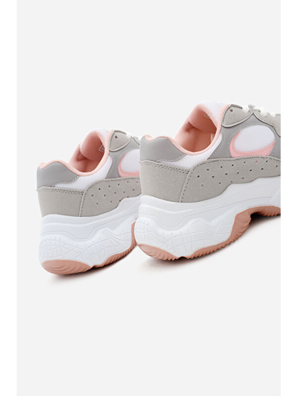Kadın Buz Pudra Rahat Kalıp Yüksek Taban Bağcıklı Spor Ayakkabı - Görsel 6
