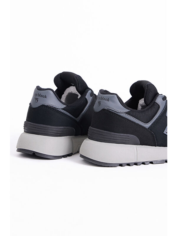 Unisex Siyah Kaymaz Eva Taban Bağcıklı Spor Ayakkabı - Görsel 5