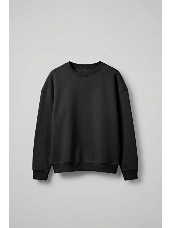 Abluka Online Erkek Oversize Bisiklet Yaka Basic Sweatshirt Siyah