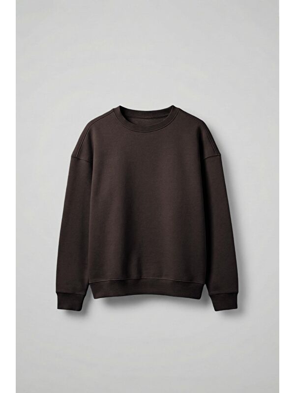 Abluka Online Erkek Oversize Bisiklet Yaka Basic Sweatshirt Kahverengi