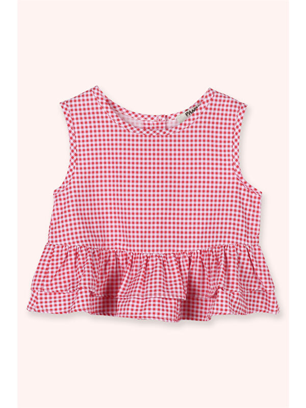 Panço Kız Bebek Fırfır Detaylı Nar Bluz