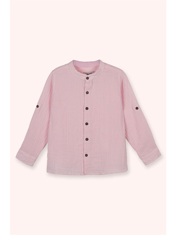 Panço Erkek Çocuk Uzun Kollu Müslin Pembe Gömlek
