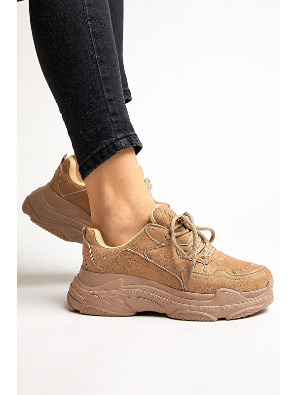 Kadın Vizon Yüksek Taban Bağcıklı Spor Ayakkabı - Görsel 3