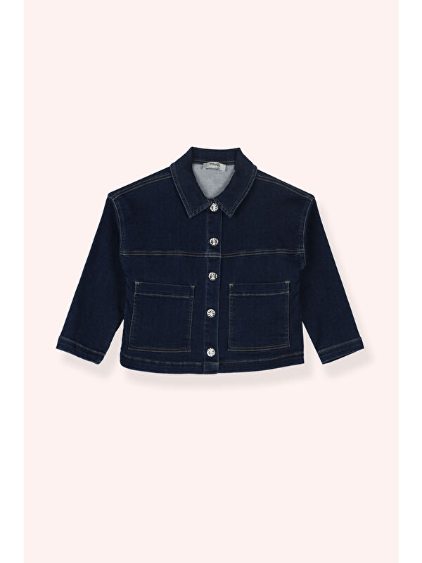 Panço Kız Bebek Dikiş Detaylı Cepli Lacivert Jean Ceket