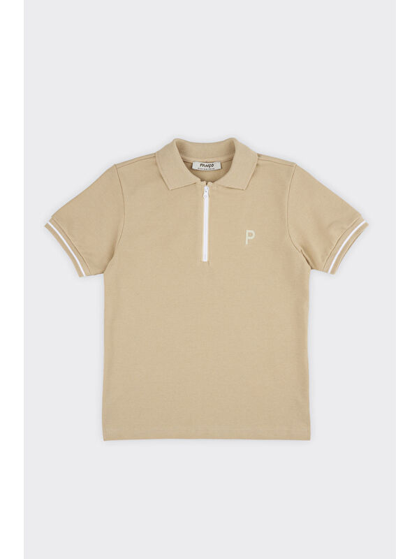 Panço Unisex Çocuk Kısa Kollu Bej Polo Yaka Tişört