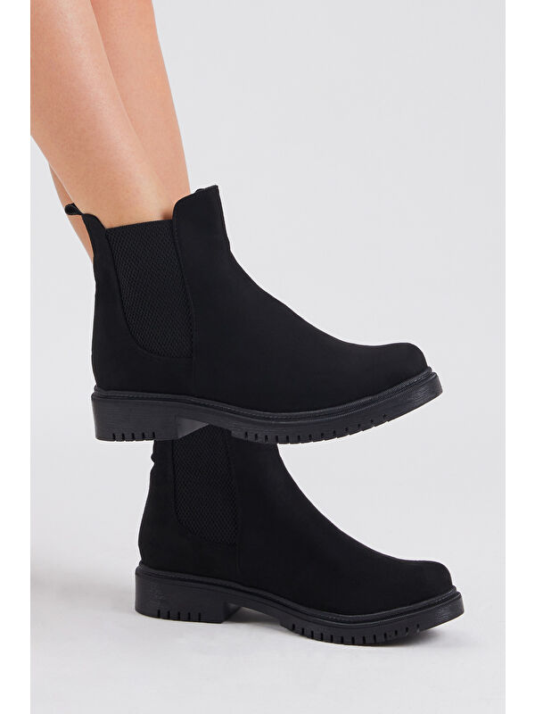 Kadın Siyah Süet Rahat Kalıp Lastikli Bot - Görsel 4