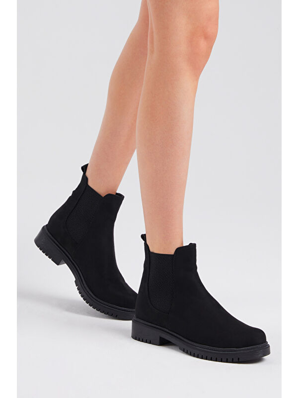 Kadın Siyah Süet Rahat Kalıp Lastikli Bot - Görsel 6