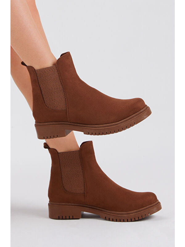 Kadın Taba Süet Rahat Kalıp Lastikli Bot - Görsel 3