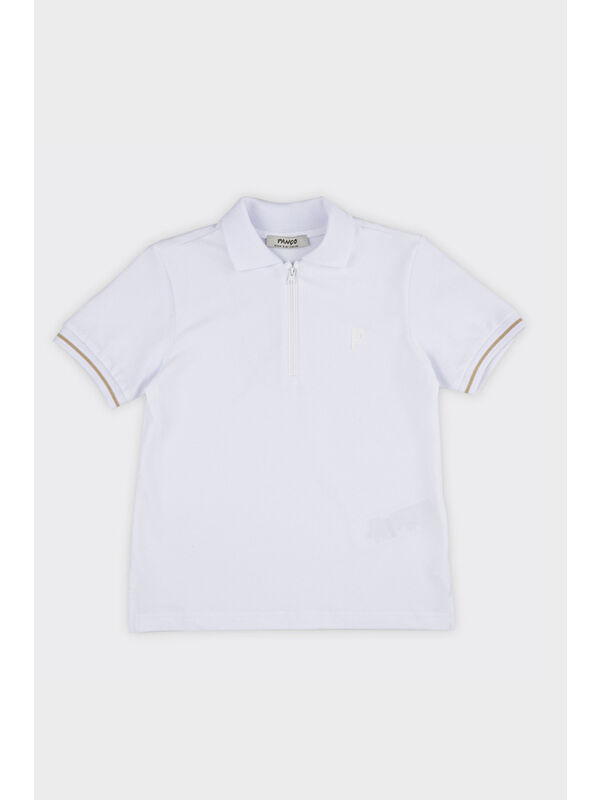 Panço Unisex Çocuk Kısa Kollu Beyaz Polo Yaka Tişört
