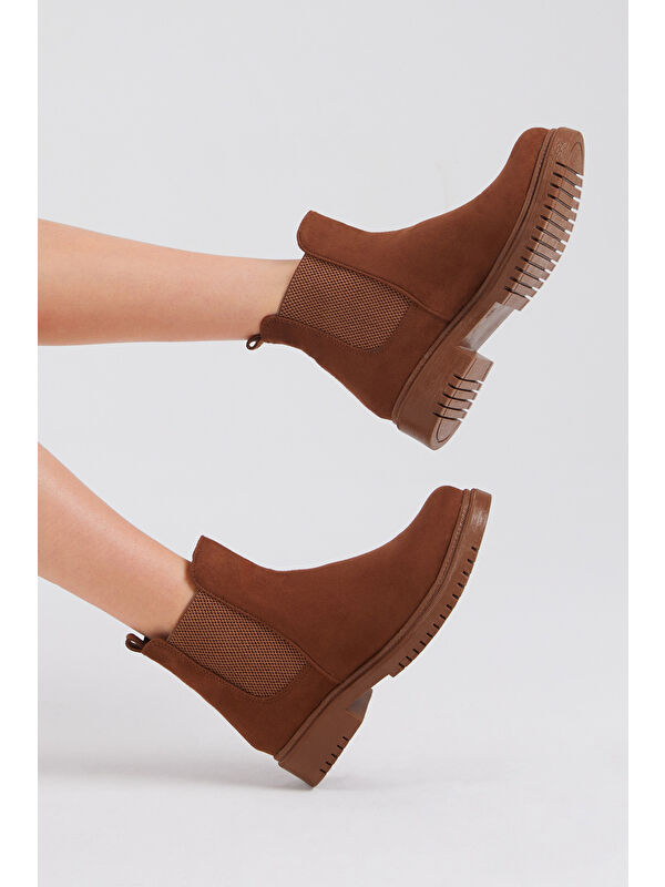 Kadın Taba Süet Rahat Kalıp Lastikli Bot - Görsel 4