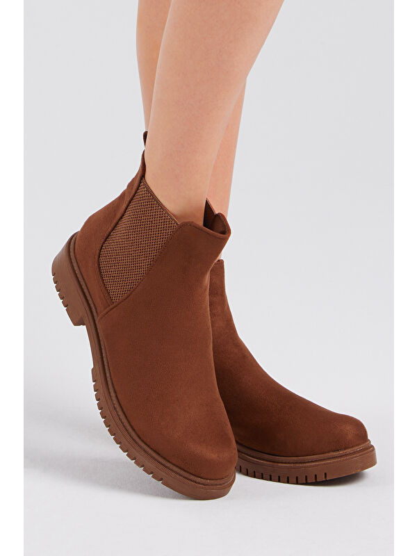 Kadın Taba Süet Rahat Kalıp Lastikli Bot - Görsel 6