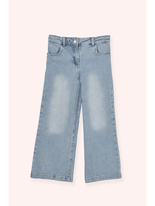 Panço Kız Çocuk Bol Paça Lacivert Jean Pantolon