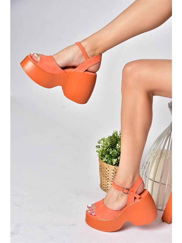 P973001002 Turuncu Dolgu Taban Kadın Ayakkabı - Görsel 4