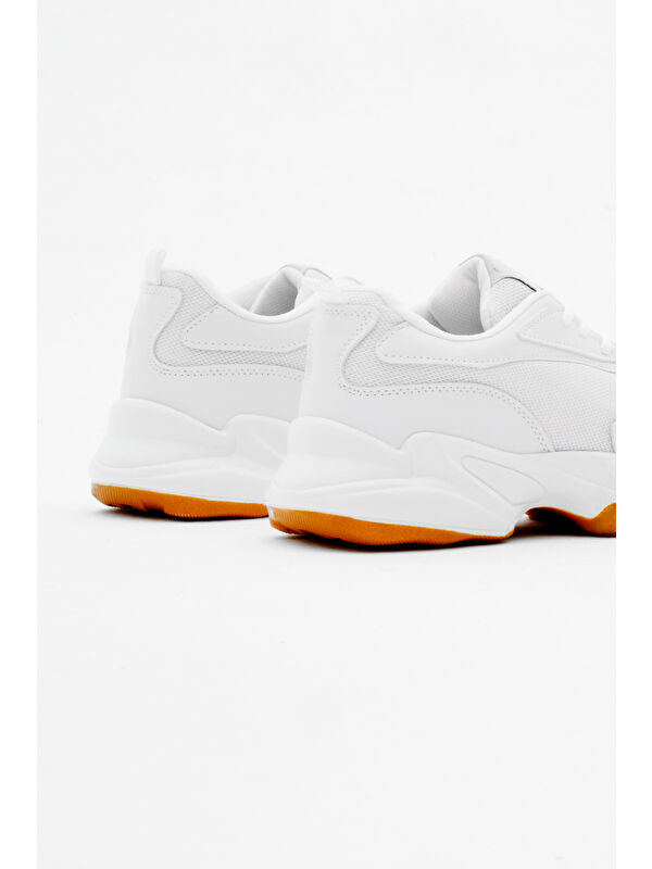 Unisex Beyaz Krep Rahat Kalıp Yüksek Poli Taban Bağcıklı Spor Ayakkabı - Görsel 6