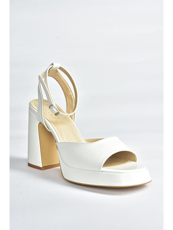 Beyaz Kalın Platform Topuklu Kadın Ayakkabı M570345609 - Görsel 6