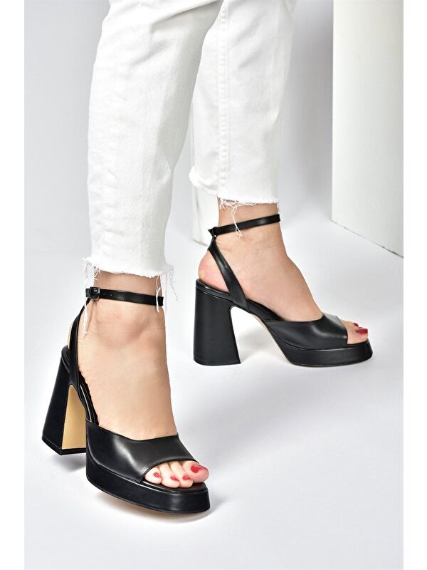Siyah Kalın Platform Topuklu Kadın Ayakkabı M570345609 - Görsel 3