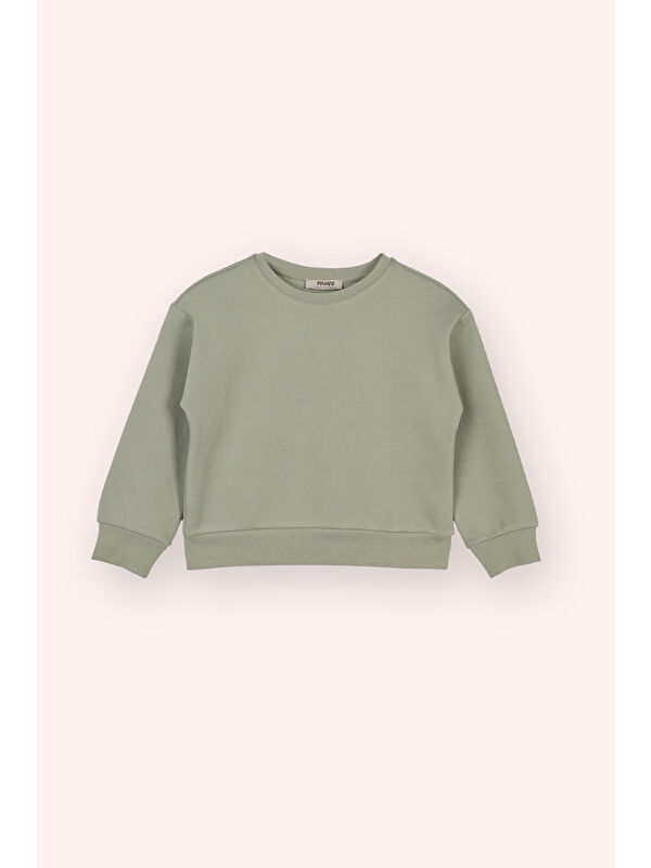 Panço Kız Çocuk Bisiklet Yaka Haki Sweatshirt