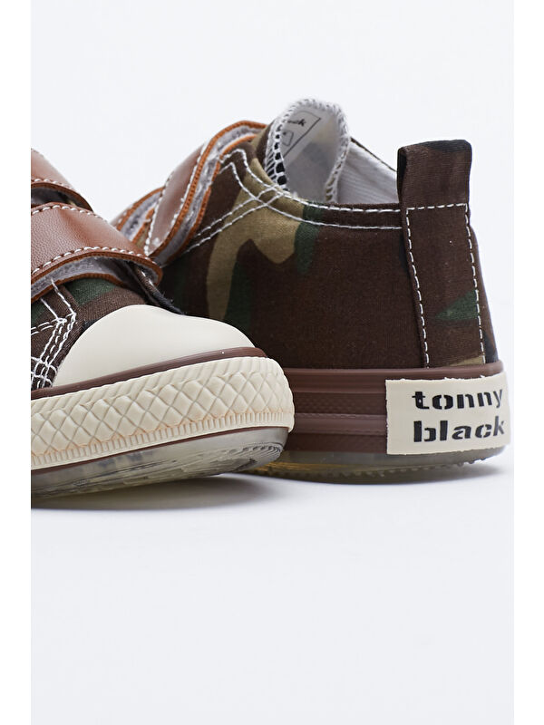 Çocuk Unisex Haki Kamuflaj Rahat Kalıp Işıklı Cırtlı Spor Ayakkabı - Görsel 3