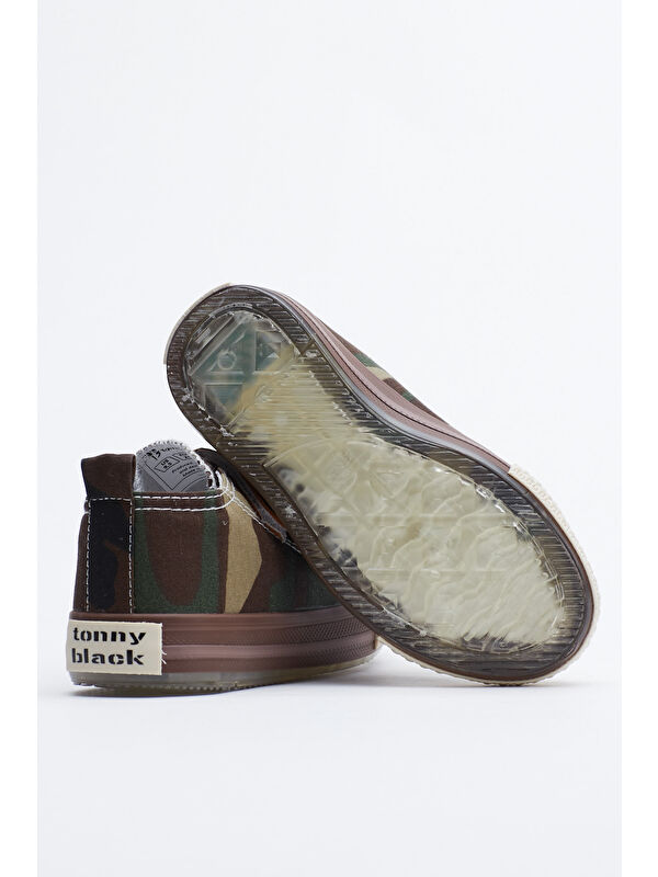 Çocuk Unisex Haki Kamuflaj Rahat Kalıp Işıklı Cırtlı Spor Ayakkabı - Görsel 5