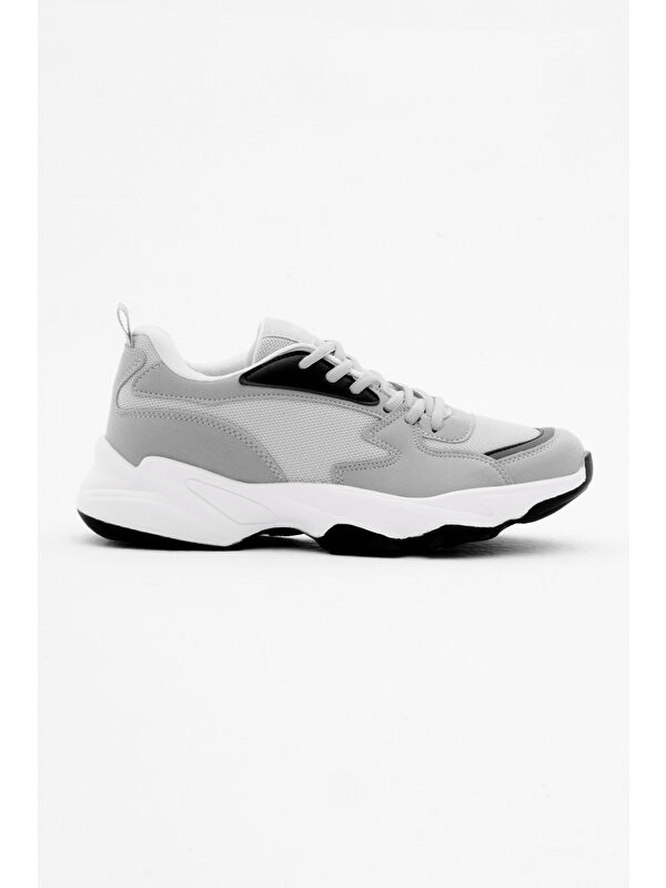 Unisex Gri Rahat Kalıp Yüksek Poli Taban Bağcıklı Spor Ayakkabı - Görsel 2