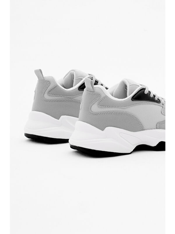 Unisex Gri Rahat Kalıp Yüksek Poli Taban Bağcıklı Spor Ayakkabı - Görsel 6